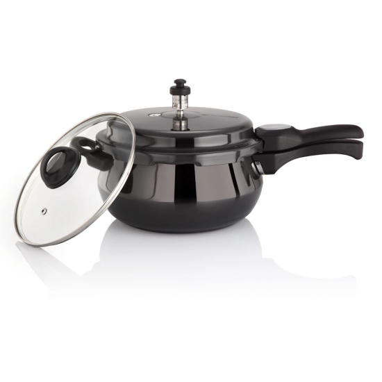 Premier Cucina Trendy Black Induction Bottom Handi Pressure Cooker With Glass Lid - 1.5 Ltr