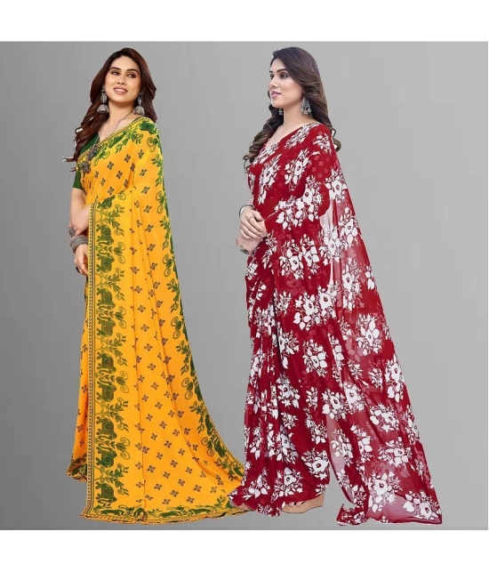 Kashvi Sarees Georgette Printed Saree With Blouse Piece - Multicolour ( Pack of 2 ) - Multicolour