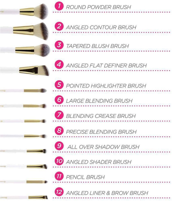 Lenon Cosmetics White Studded Elegance 12 Piece Synthetic Foundation Brush,Concealer Brush 12 Pcs 100 g