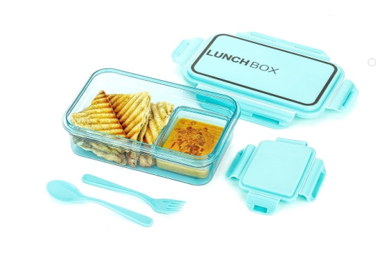 Entisia Classic Transparent Lunch Box - 1 Pcs High Microwave Safe Two Compartment Lunch Box, Plastic Leak Proof Tiffin Box for Travelling, School Kids, Boys, Office (Multicolour)