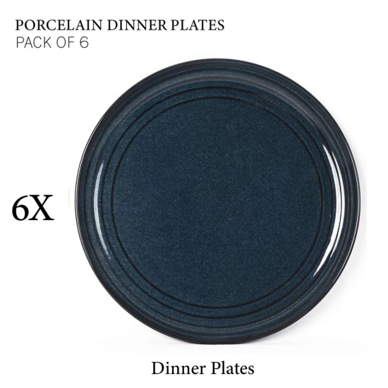 Handcrafted Chip Resistance Porcelain Dinner Plates, 6 Pieces Serving for 6, Microwave and Dishwasher Safe, Bone-ash Free, Full Plate Set Crockery for Dining and Gifting, Sapphire Blue