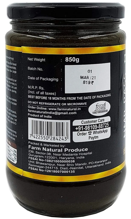 Farm Naturelle - Raw, 100% Natural (NMR Tested, Passed, Certified), Immunity Herbs Infused Forest Flower Honey (850Gram) Glass Bottle.