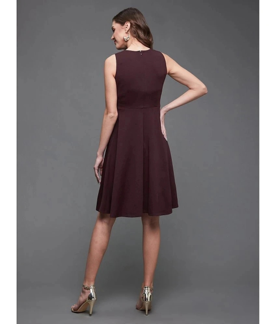 Miss Chase Polyester Solid Above Knee Womens Fit & Flare Dress - Wine ( Pack of 1 ) - None