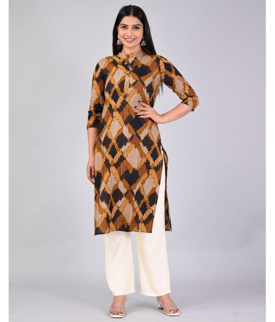 MAUKA Rayon Printed Kurti With Palazzo Women's Stitched Salwar Suit - Brown ( Pack of 1 ) - None