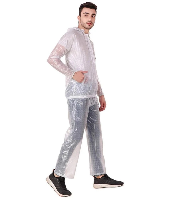 PENYAN PVC  Transparent White Check Rain Suit For Man With Cap - Freesize