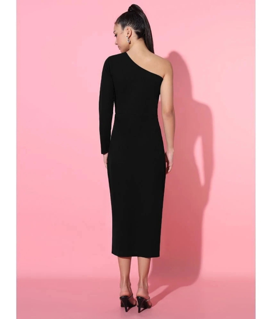 Addyvero Cotton Blend Solid Midi Womens Side Slit Dress - Black ( Pack of 1 ) - None