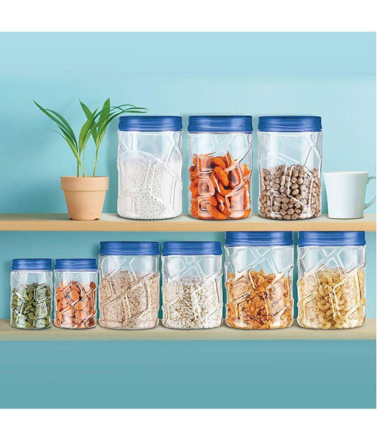 Milton Vitro Plastic Pet Storage Jar and Container, Set of 24 (6 pcs x 300 ml Each, 6 pcs x 700 ml Each, 6 pcs x 1.4 Ltrs Each, 6 pcs x 2 Ltrs Each), Blue - Blue