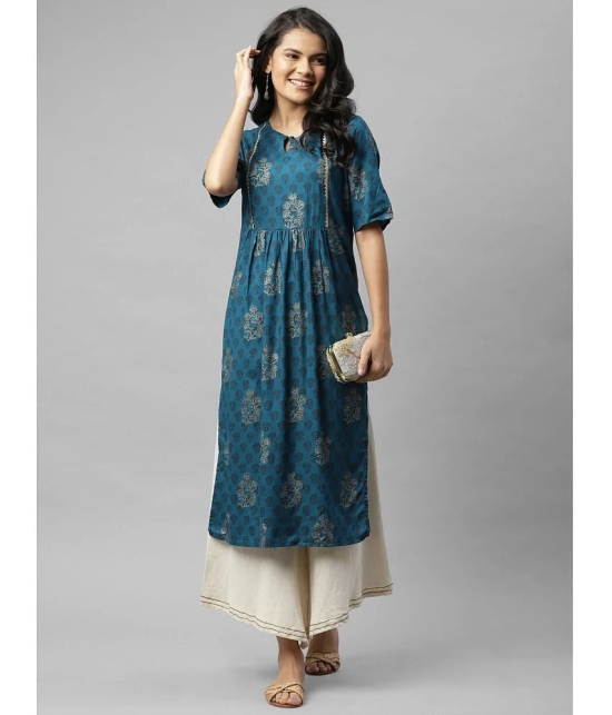 Rigo - Blue Viscose Womens Straight Kurti - S