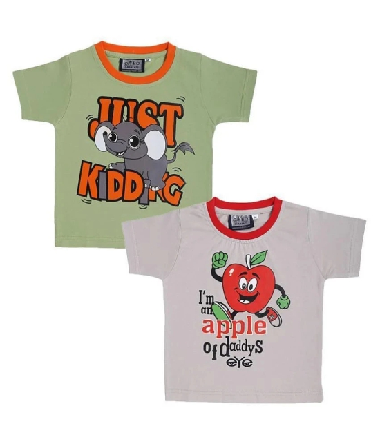 NEO GARMENTS Kids Boys & Girls Cotton T-shirt Combo/JUST KIDDING (PARROT GREEN) & APPLE OF DADDYS EYE (CEMENT)/PACK OF 2/(1 Years to 7 Years)/ - None