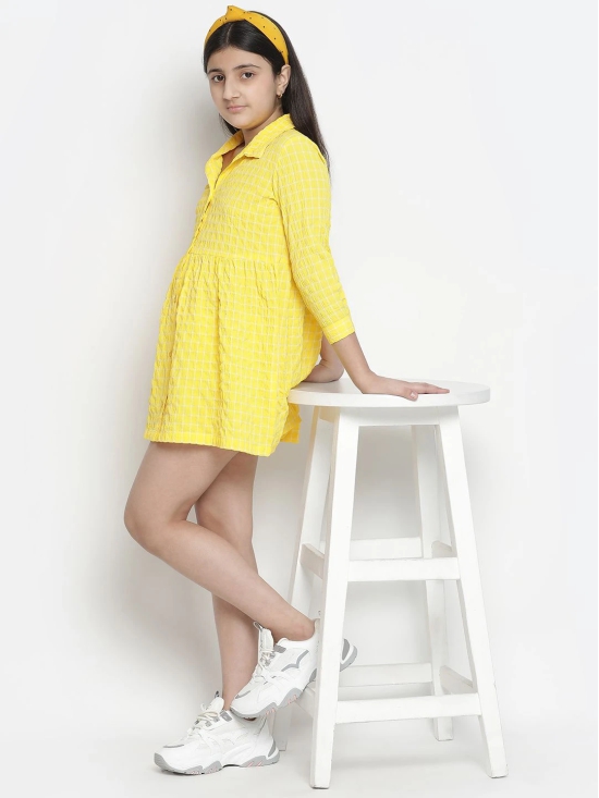 Oxolloxo Yellow Checked Satin Shirt Midi Dress