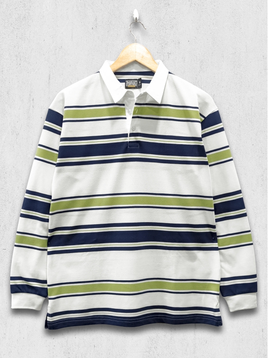 Auto Stripes Beige Navy Polo T-Shirt-S / Beige