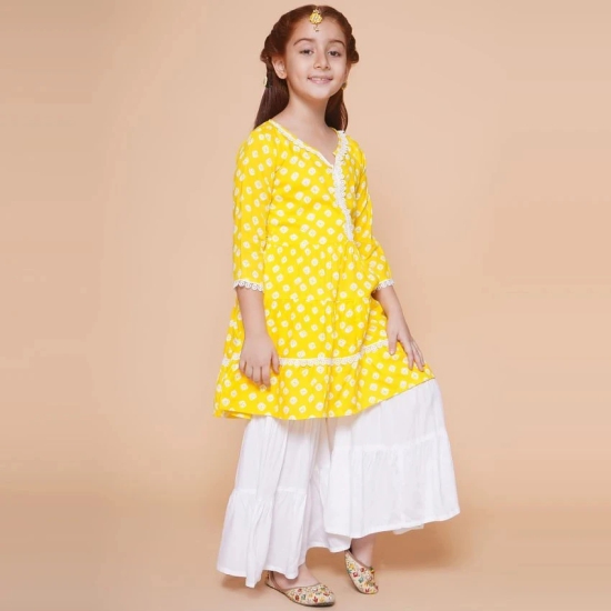 Arshia Fashions Yellow Cotton Blend Girls Kurta and Sharara Set ( Pack of 1 ) - None