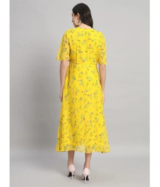 Curvydrobe Georgette Printed Full Length Womens Fit & Flare Dress - Yellow ( Pack of 1 ) - None