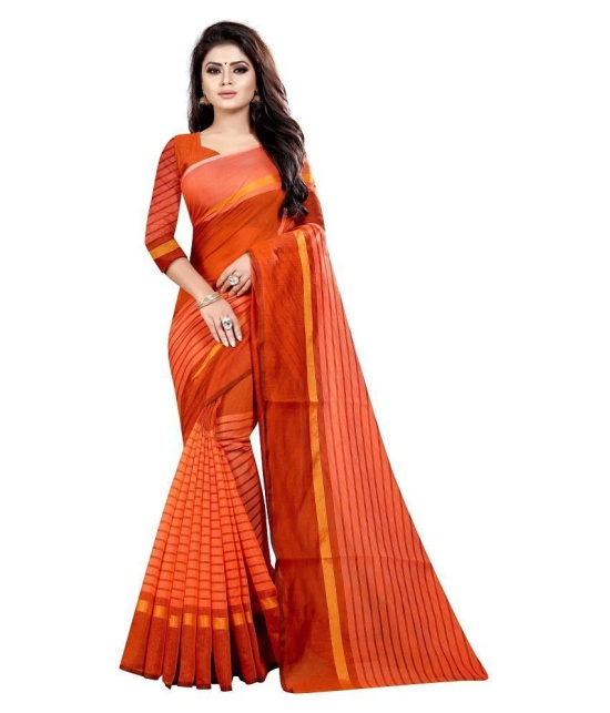 Apnisha Orange Cotton Silk Saree - Single - Orange