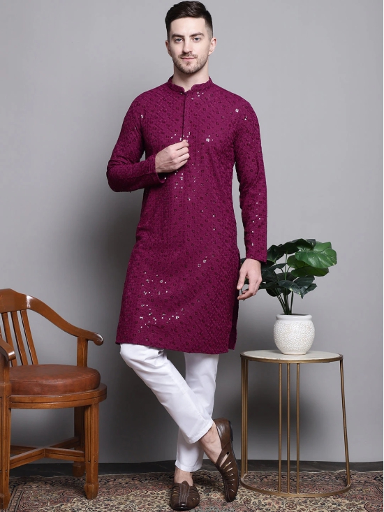 Sequin Embroidered Pure Cotton Kurtas-XL / Purple