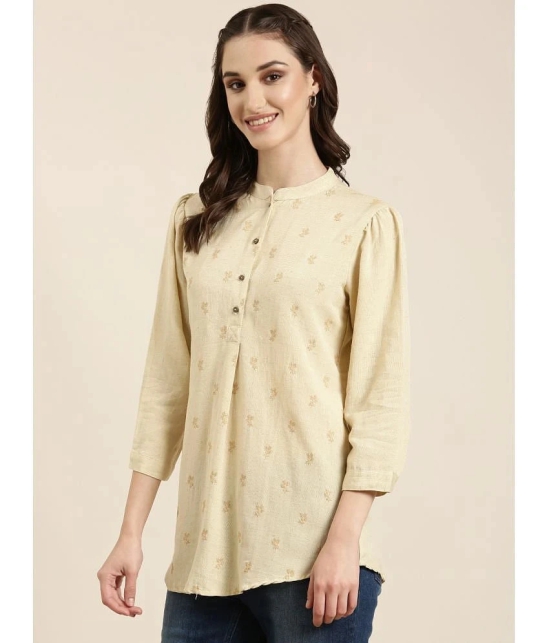 Showoff Cotton Blend Embellished Straight Womens Kurti - Beige ( Pack of 1 ) - None