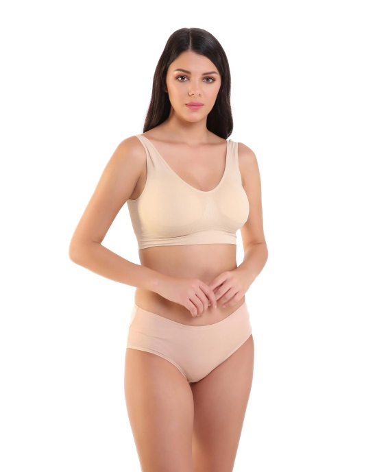 Kate High Coverage Mid Waist Hipster Panty - Beige-Large