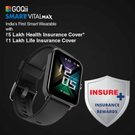 GOQii Newly Launched Smart Vital MAX HD Display Smart Watch with 5 lakhs Health Insurance & 1 lakh Life Insurance with SpO2, & Free 3 Months Personal Coaching