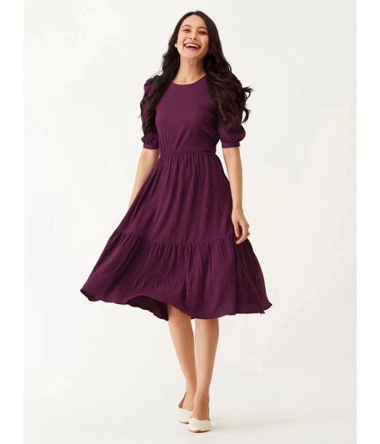 JASH CREATION Rayon Solid Midi Womens Fit & Flare Dress - Mauve ( Pack of 1 ) - None