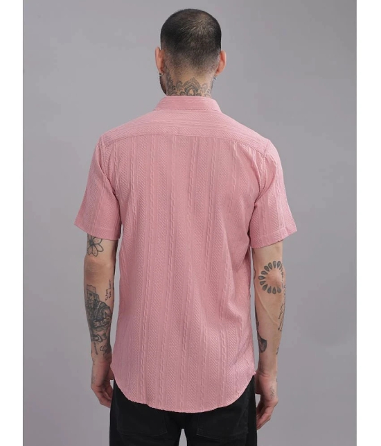 Paul Street Polyester Slim Fit Self Design Half Sleeves Mens Casual Shirt - Pink ( Pack of 1 ) - None