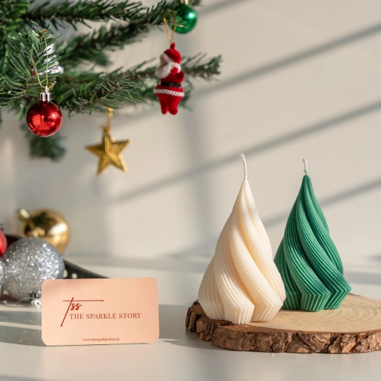 Scented Soy Wax Candle - Swirl Christmas Tree - Single-White