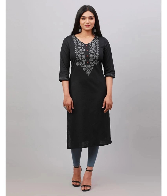 Alena Cotton Embroidered Straight Womens Kurti - Black ( Pack of 1 ) - None