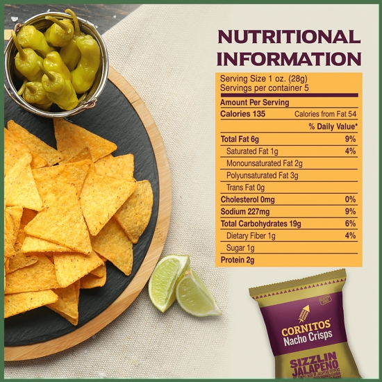 Cornitos Sizzlin Jalapeno Nacho Chips, 150 G Pouch