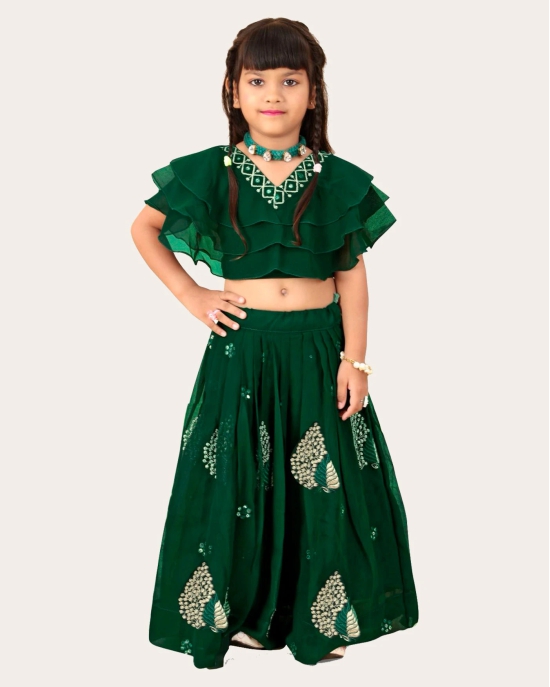 Girls Georgette Embroidered Readymade Lehenga Choli-Green / 5 Years-6 Years