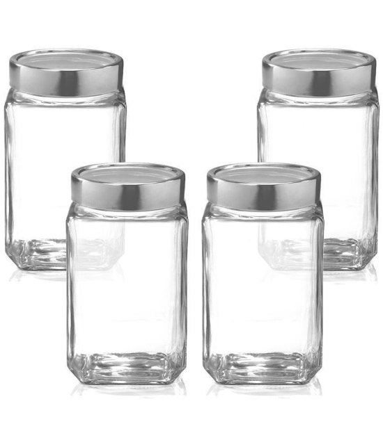 Treo By Milton Cube Storage Glass Jar, Set of 4, 1000 ml Each, Transparent - Transparent