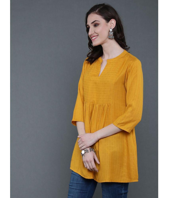 Antaran Rayon Self Design A-line Womens Kurti - Yellow ( Pack of 1 ) - None