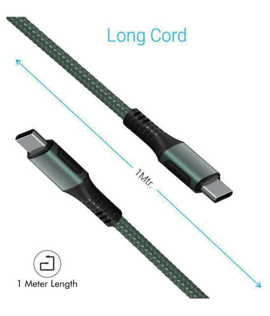 Portronics POR-1065 Konnect C Square 18W Type-C to Type-C 1.2M Cable (Green) - Green