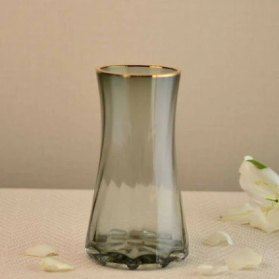 Elate Glass Vase with Gold Rim- Grey