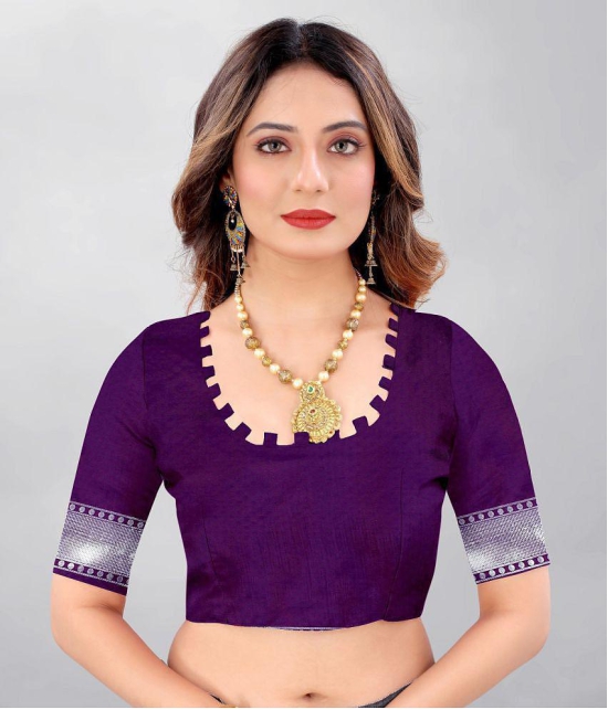 Gazal Fashions - Purple Banarasi Silk Saree With Blouse Piece ( Pack of 1 ) - Purple