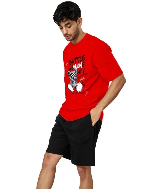 Leotude - Red Cotton Blend Oversized Fit Mens T-Shirt ( Pack of 1 ) - None