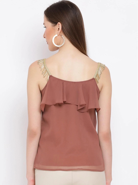 ALL WAYS YOU Women Top Crepe fabric  Brown XS