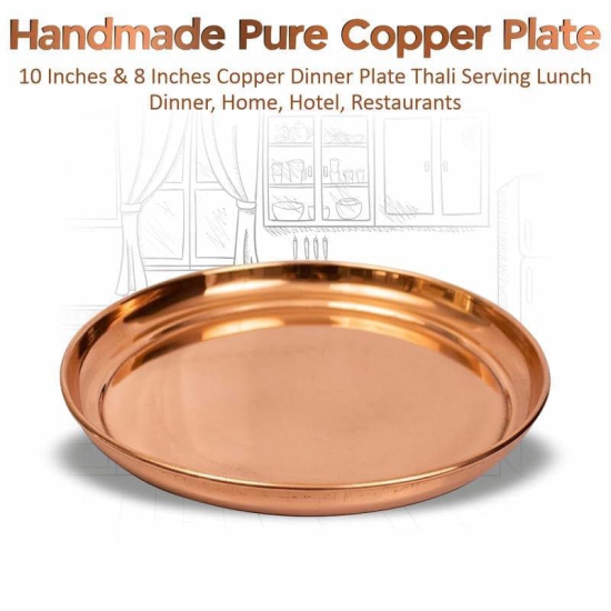 DOKCHAN Pure Indian Traditional Handmade Copper Plain Plate/Thali/for Pooja, Diwali Puja, Navratri, Aarti and Bhog, Fruits, Hawan Samagri and Multipurpose Use