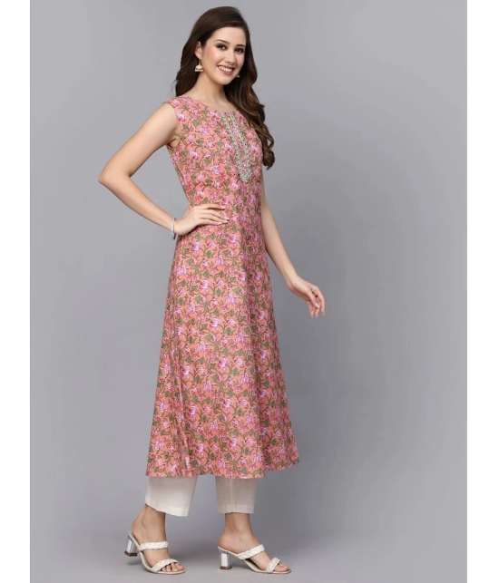 Stylum Cotton Printed A-Line Womens Kurti - Peach ( Pack of 1 ) - None