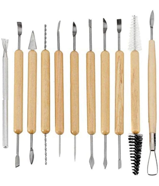 Wooden Handle Wax Pottery Clay Sculpting Sculpt Smoothing Wax Carving Pottery Ceramic Tools Polymer Ceramic Clay Tool Set - 11 Pieces