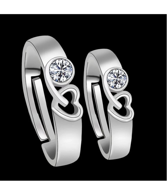 Paola Speical For Couple Ring Valentines Couples Gift Sets Diamond Heart Silver Plated Adjustable Ring Set Women And Men - None