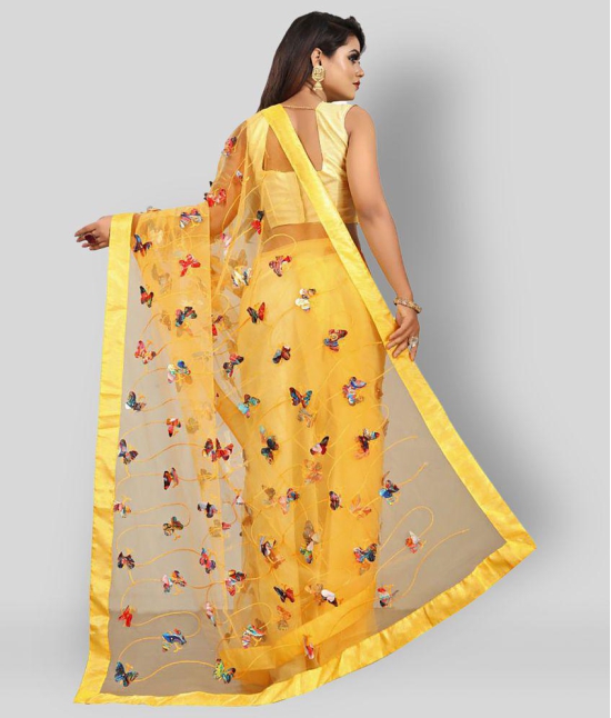 Gazal Fashions - Yellow Net Saree With Blouse Piece (Pack of 1)