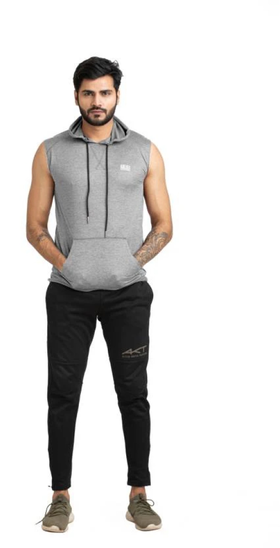 Men Solid Hooded Neck Polyester Grey T-Shirt