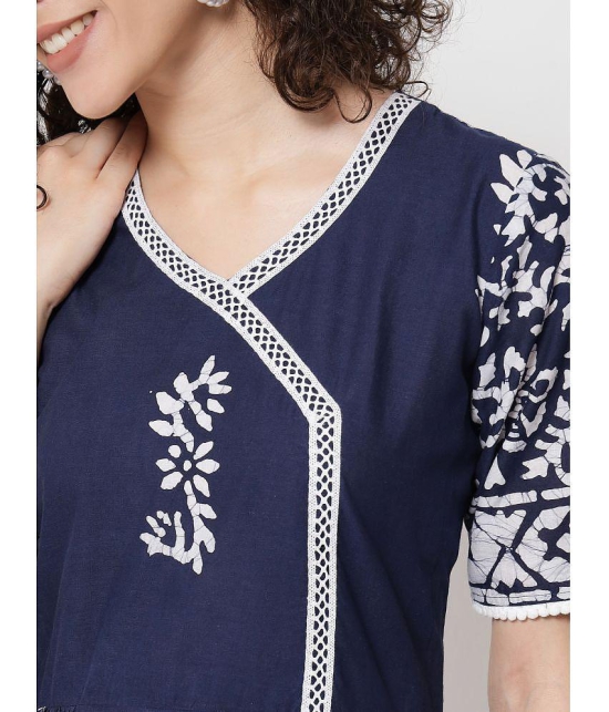 Estela Cotton Printed Nayra Womens Kurti - Navy Blue ( Pack of 1 ) - None