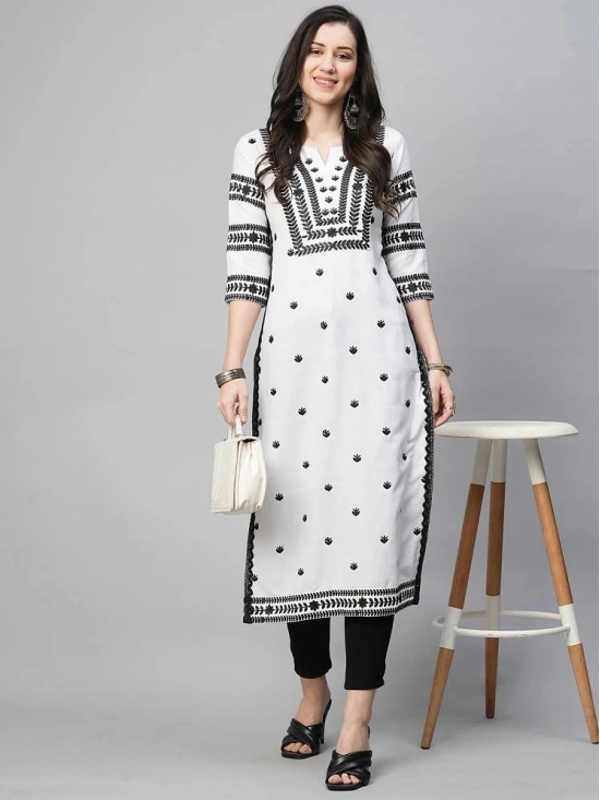 Kapadia Rayon Embroidered Straight Womens Kurti - White ( Pack of 1 ) - None