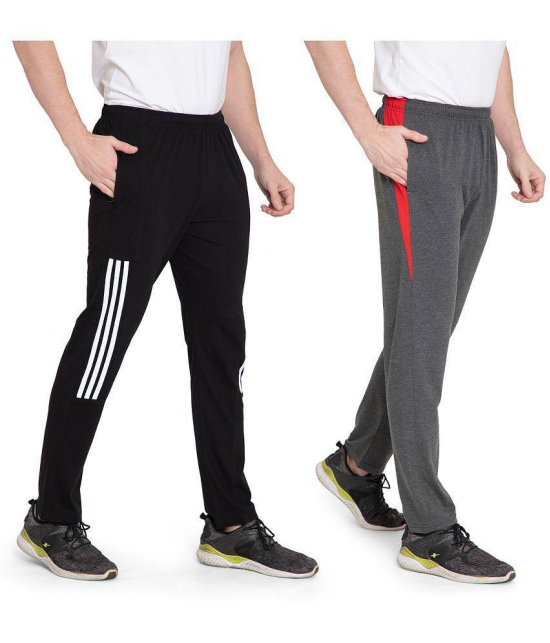 Zeffit Solid, Striped Men Black, Grey Track Pants (Pack Of 2 ) - 2XL