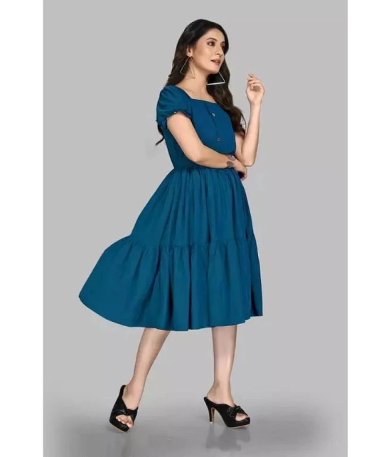 JASH CREATION Polyester Solid Midi Womens Fit & Flare Dress - Teal ( Pack of 1 ) - None