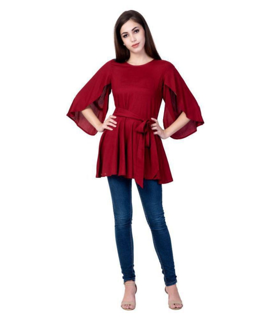 GOD BLESS - Maroon Rayon Womens Cinched Waist Top ( Pack of 1 ) - 2XL