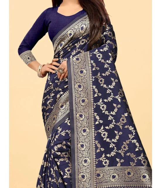 Gazal Fashions - Navy Blue Banarasi Silk Saree With Blouse Piece ( Pack of 1 ) - Navy Blue