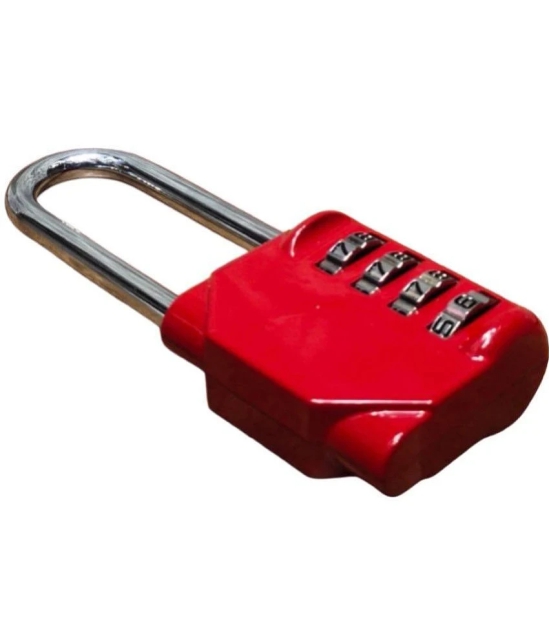 JGG Jain Gift Gallery 4 Digit RED Long Hook Padlock/Combination Lock (RED)