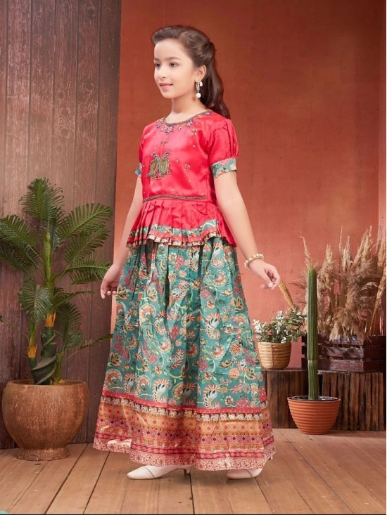 Aarika Pink Silk Girls Lehenga Choli Set ( Pack of 1 ) - None