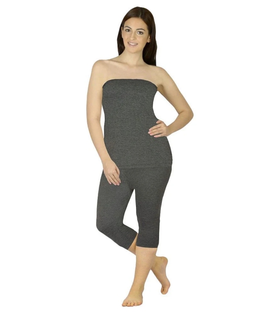 Selfcare Gray Viscose Thermal Womens Pyjama & Top Set - L